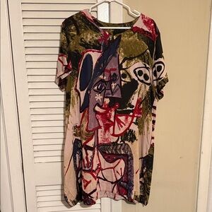 Midi length abstract print tunic dress with pockets